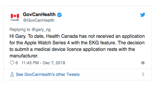 Apple Watch 心电图功能短期不会登陆加拿大
